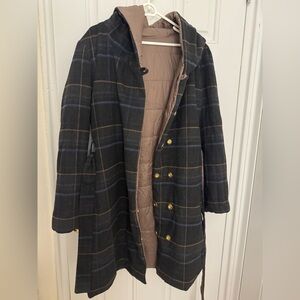 Reversible Plaid/Brown Wool Coat with